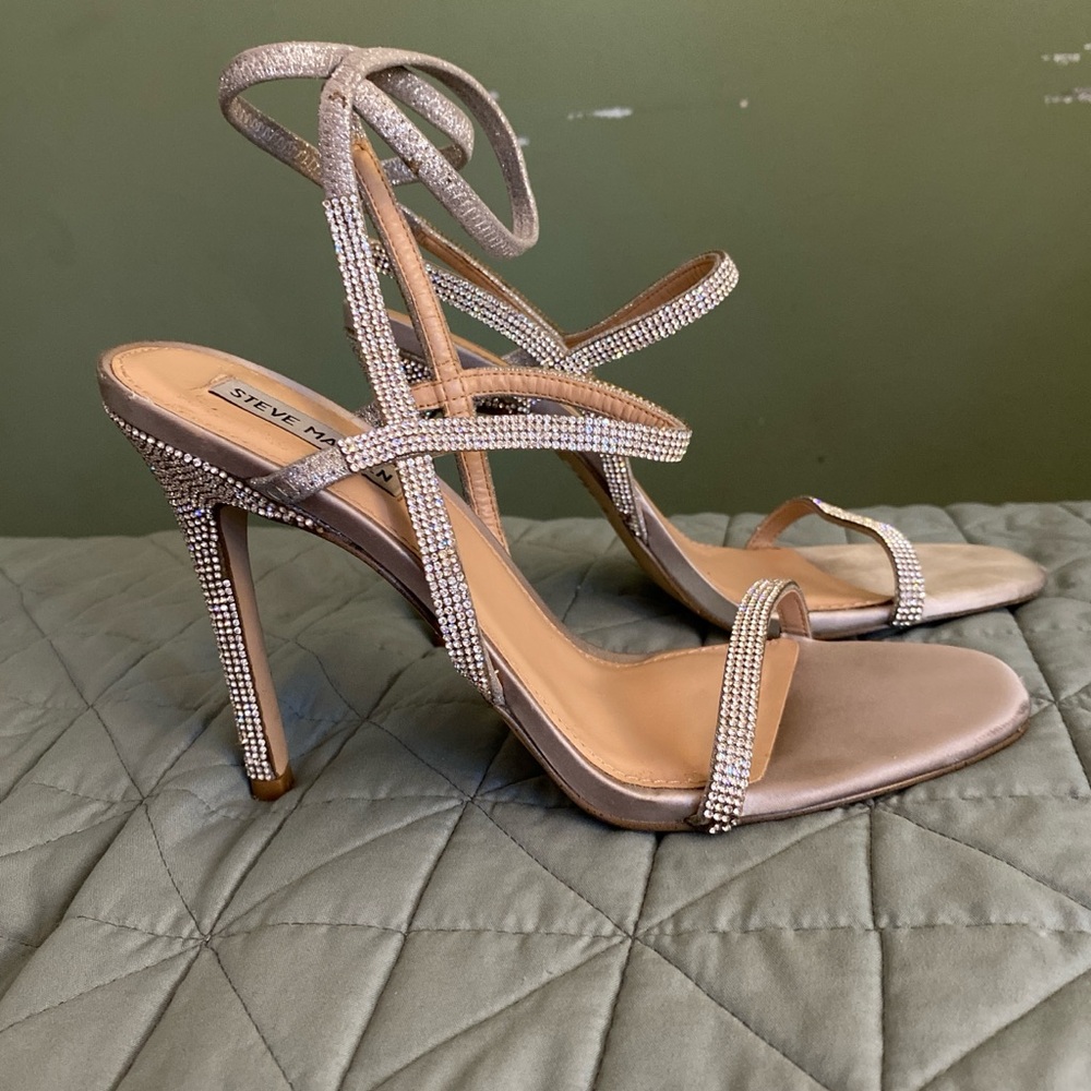 Steve Madden Sparkling Rhinestone Heels - Silver and Tan